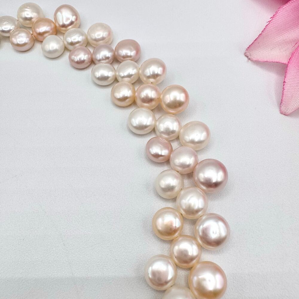 Layered Genuine Button Pearl Necklace Cream Peach Pink Wedding Season Bridal - Picture 9 of 15
